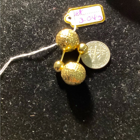 18K solid Gold Stud Tribal Earrings Dior InspiredDesign - Picture 4 of 12